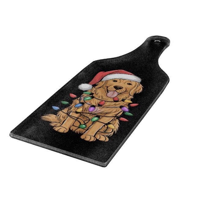 Christmas Golden Retriever Dog Lover Gift Mom Dad Cutting Board (Corner)