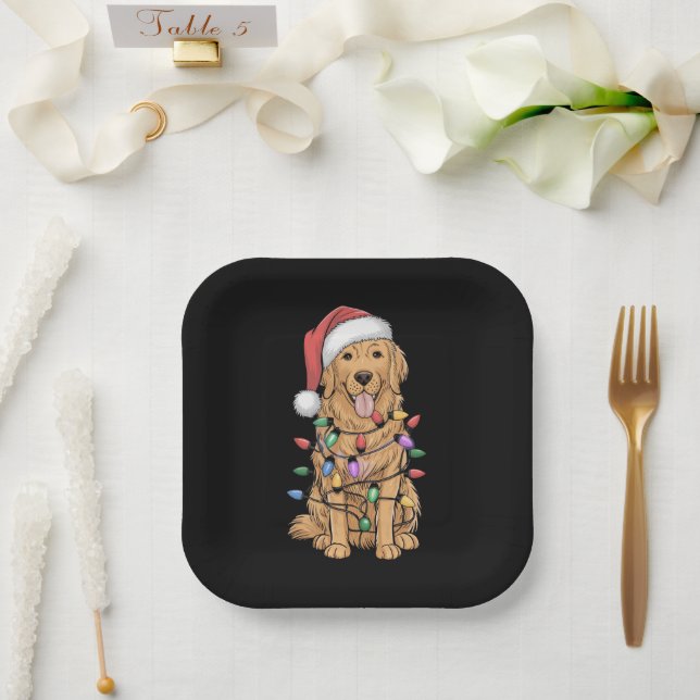 Christmas Golden Retriever Dog Lover Gift Mom Dad Paper Plates (Wedding)