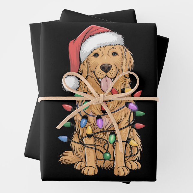 Christmas Golden Retriever Dog Lover Gift Mom Dad Wrapping Paper Sheets (In situ)