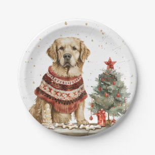 Christmas Golden Retriever Dog Paper Plates