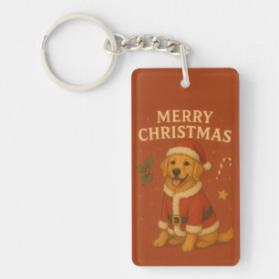 Christmas Golden Retriever Dog Xmas Santa Puppy Keychain