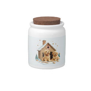Christmas Golden Retriever Dogs Gingerbread House Candy Jar