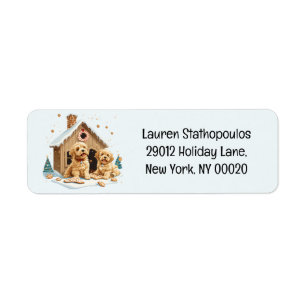 Christmas Golden Retriever Dogs Gingerbread House Label