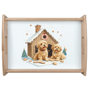 Christmas Golden Retriever Dogs Gingerbread House Serving Tray