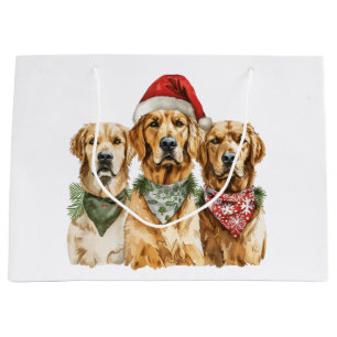 Christmas Golden Retriever Dogs Large Gift Bag