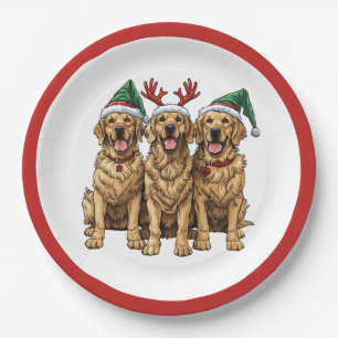 Christmas Golden Retriever Dogs Paper Plates