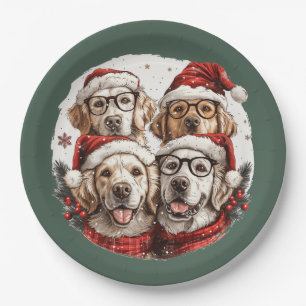 Christmas Golden Retriever Dogs Paper Plates
