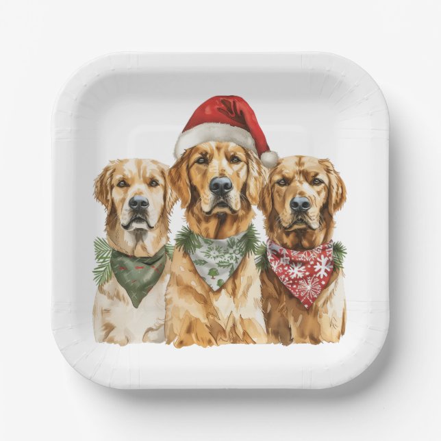 Christmas Golden Retriever Dogs Paper Plates (Front)