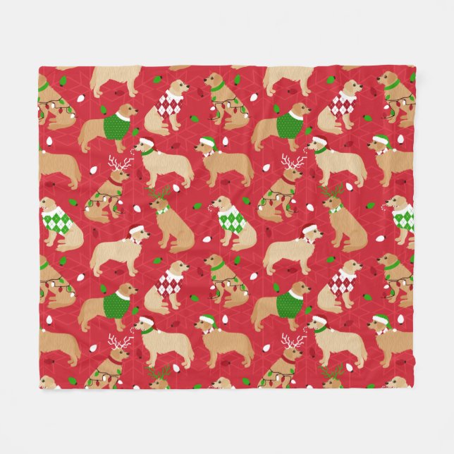 Christmas Golden Retriever Fleece Blanket (Front (Horizontal))