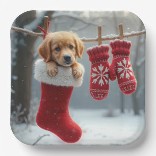 Christmas Golden Retriever In a Stocking Paper Plates