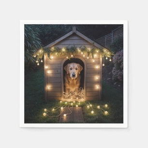 Christmas Golden Retriever In Doghouse Napkins