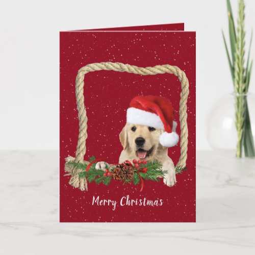 Christmas Golden Retriever in rope frame Holiday Card
