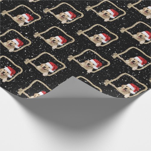 Christmas Golden Retriever in rope frame Wrapping Paper