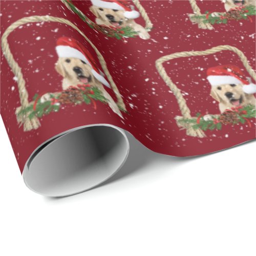 Christmas Golden Retriever in rope frame Wrapping Paper