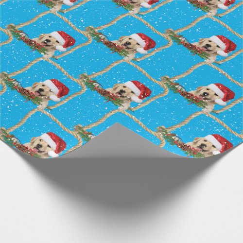 Christmas Golden Retriever in rope frame Wrapping Paper