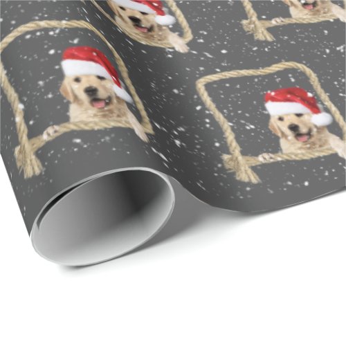 Christmas Golden Retriever in rope frame Wrapping Paper