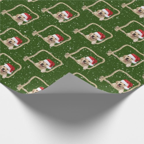 Christmas Golden Retriever in rope frame Wrapping Paper