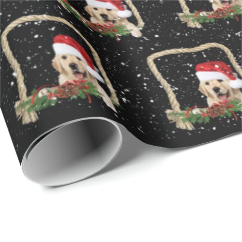 Christmas Golden Retriever in rope frame Wrapping Paper