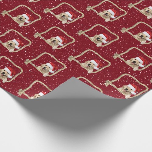 Christmas Golden Retriever in rope frame Wrapping Paper