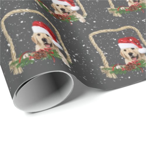 Christmas Golden Retriever in rope frame Wrapping Paper