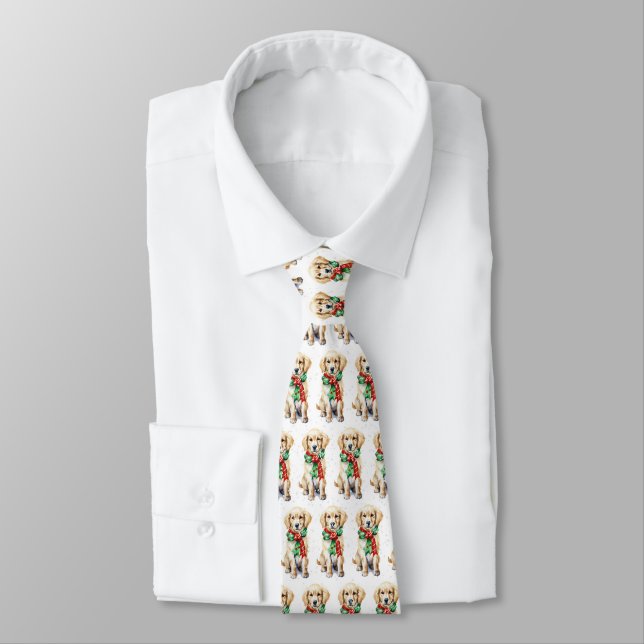 Christmas Golden Retriever In Snowflakes Neck Tie (Tied)