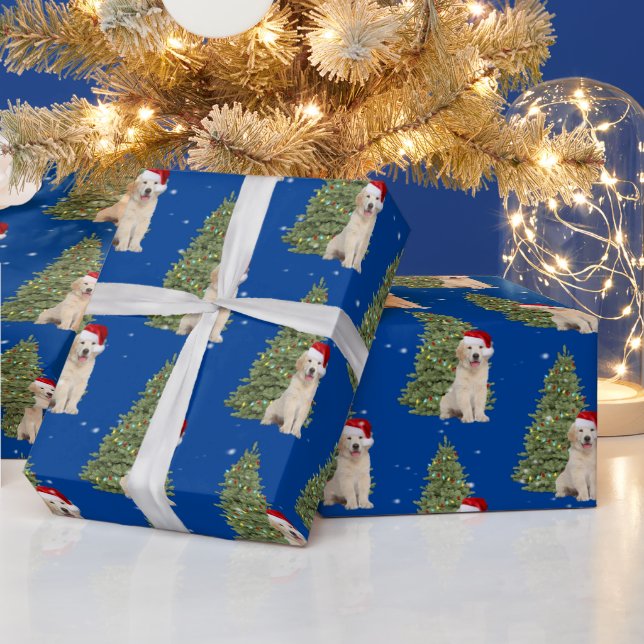 Christmas Golden Retriever In Snowflakes Wrapping Paper (Holidays)