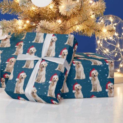 Christmas Golden Retriever In Snowflakes   Wrapping Paper