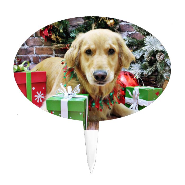 Christmas   Golden Retriever   Iris Oval Cake Pick