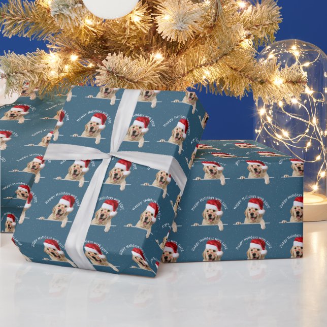 Christmas Golden Retriever Lipstick Kisses Wrapping Paper (Holidays)