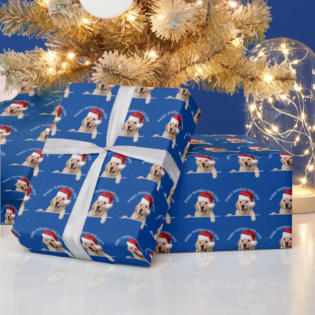 Christmas Golden Retriever Lipstick Kisses Wrapping Paper (Holidays)