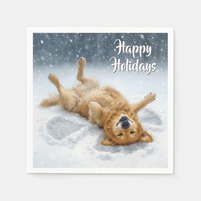 Christmas Golden Retriever Making a Snow Angel Napkins (Front)