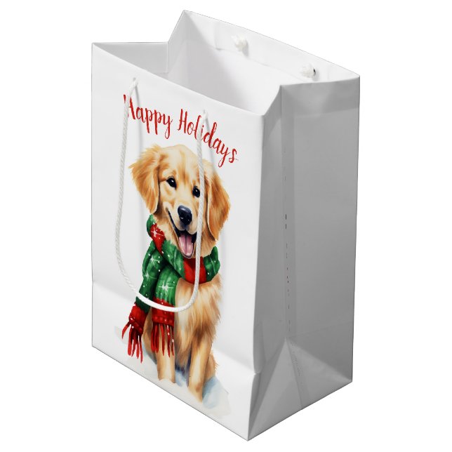 Christmas Golden Retriever  Medium Gift Bag (Front Angled)