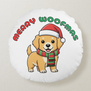 Christmas Golden Retriever: Merry Woofmas Round Pillow