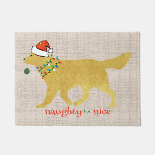Christmas Golden Retriever Naughty But Nice Burlap Doormat