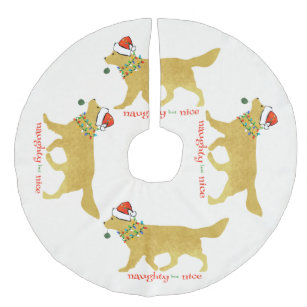 FUNINDIY Christmas Tree Skirt Christmas Golden Retriever Naughty but Nice Xmas Tree Skirt with Fringed Edge Christmas Decoration Holiday Party Ornaments