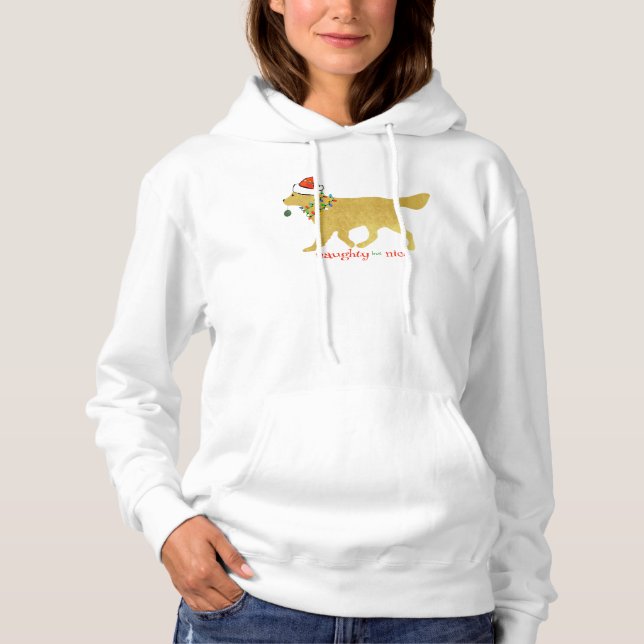 Christmas Golden Retriever Naughty but Nice Hoodie (Front)