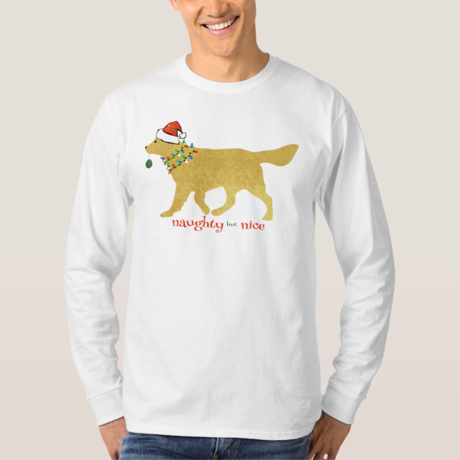 Christmas Golden Retriever Naughty but Nice Men's T-Shirt (Front)