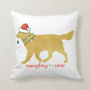 Christmas Golden Retriever Naughty but Nice Throw Pillow