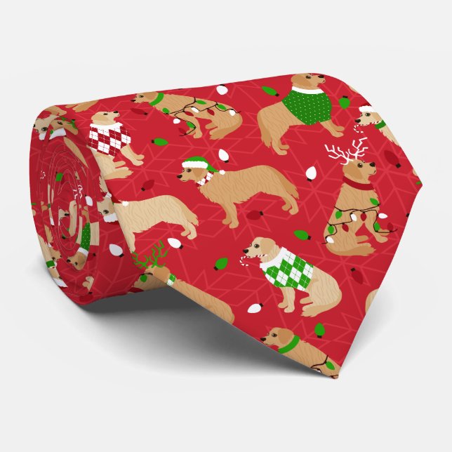 Christmas Golden Retriever Neck Tie (Rolled)