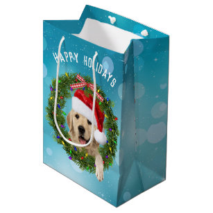 Golden Retriever Puppy Christmas Gift Bag With Tag Glitter 16” X