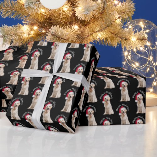 Christmas Golden Retriever On Black Wrapping Paper