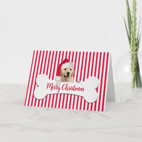 Christmas Golden Retriever On Bone Holiday Card