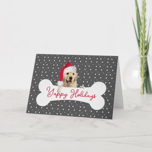 Christmas Golden Retriever On Bone Holiday Card