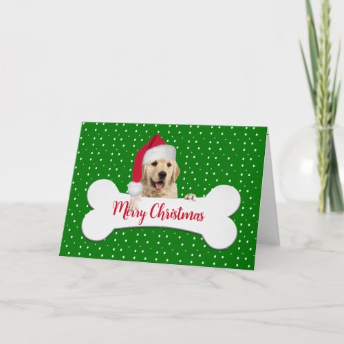 Christmas Golden Retriever On Bone  Holiday Card