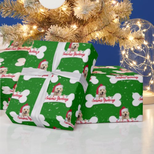 Christmas Golden Retriever on Bone   Wrapping Paper