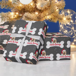 Christmas Golden Retriever on Dog Bone Wrapping Paper