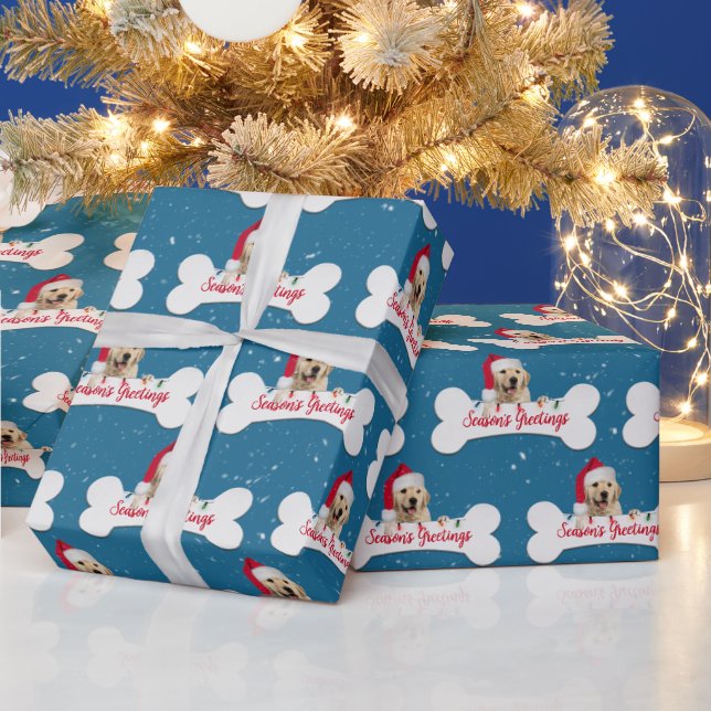 Christmas Golden Retriever on Dog Bone Wrapping Paper (Holidays)