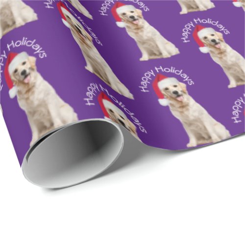 Christmas Golden Retriever On Purple Wrapping Paper