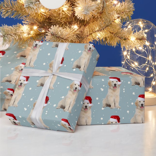 Christmas Golden Retriever On Snowflakes Wrapping Paper (Holidays)