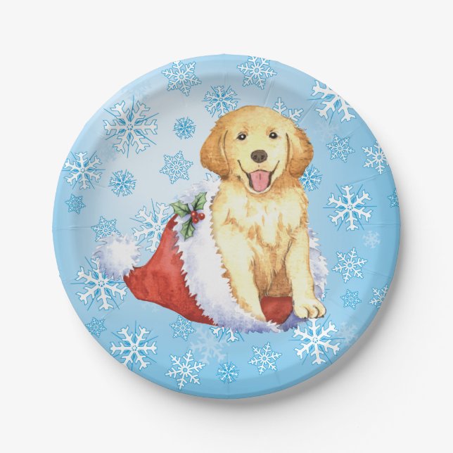 Christmas Golden Retriever Paper Plates (Front)